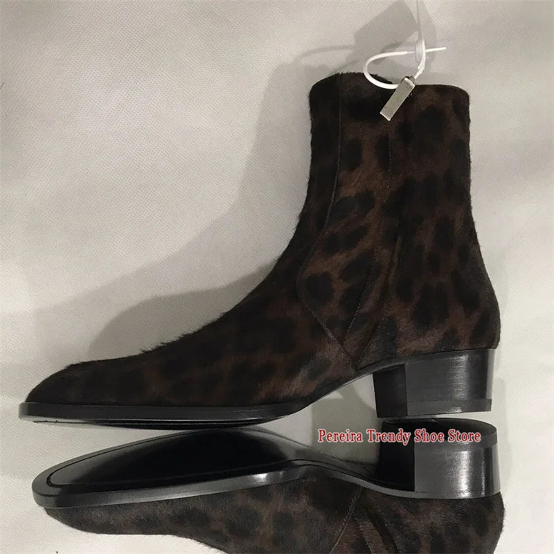 LEOPARD CHELSEA BOOTS - Men's Handmade Genuine Leather Side Zipper Mid Heel - Trendy & Bold