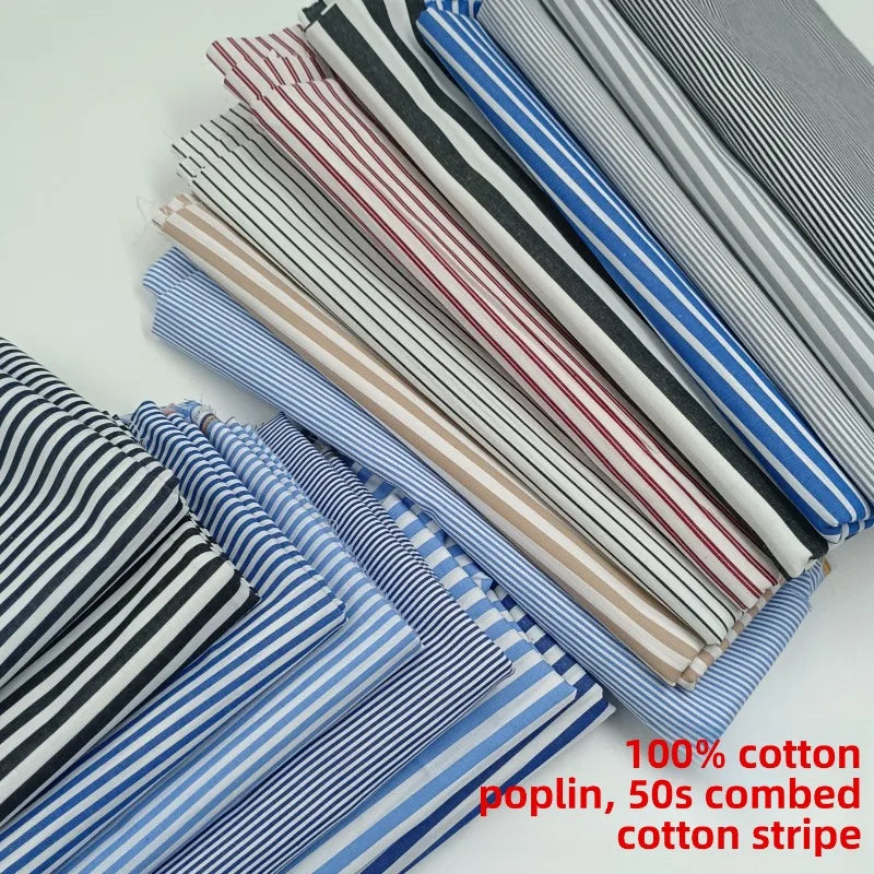 Striped Cotton Poplin Fabric – 145cm Wide, By the Meter