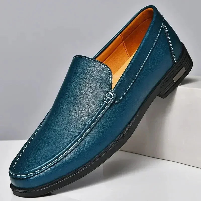 Men's Leather Moccasin Slip-On Loafers - Classic Business Casual Driving Shoes Big Size