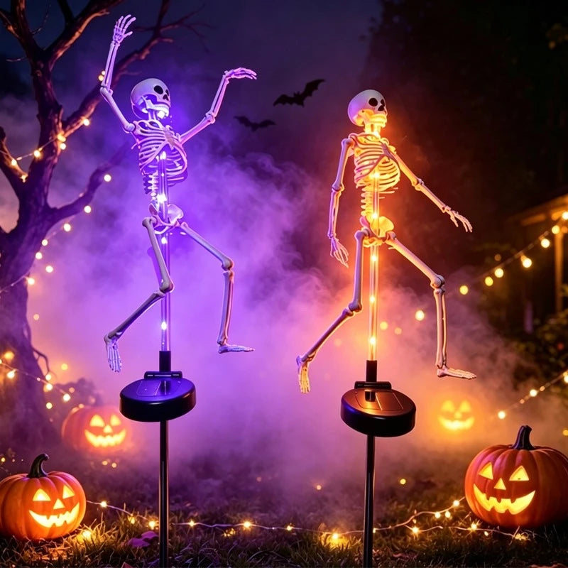 Solar Skeleton Stake Light - Purple or Orange - Halloween Glow