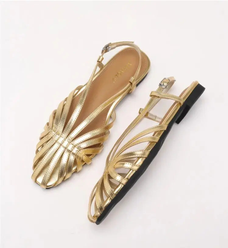 ZAROY Narrow Band Women Flat Sandals Large Size Designer Brand Banquet Wedding Shoes Summer Hollow Beach Gladiator Sandals