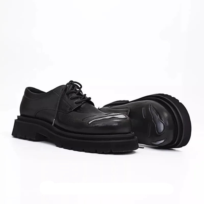 ROUND CRAFT - Genuine Leather Round Toe Derby Shoes - Thick Sole, Office Ready