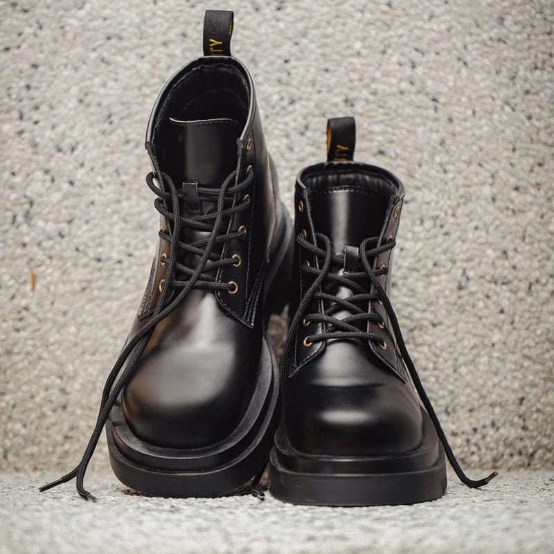 Maden Men's Mid-Calf Work Boots - British Style Lace-Up Metal Detail TPR Sole
