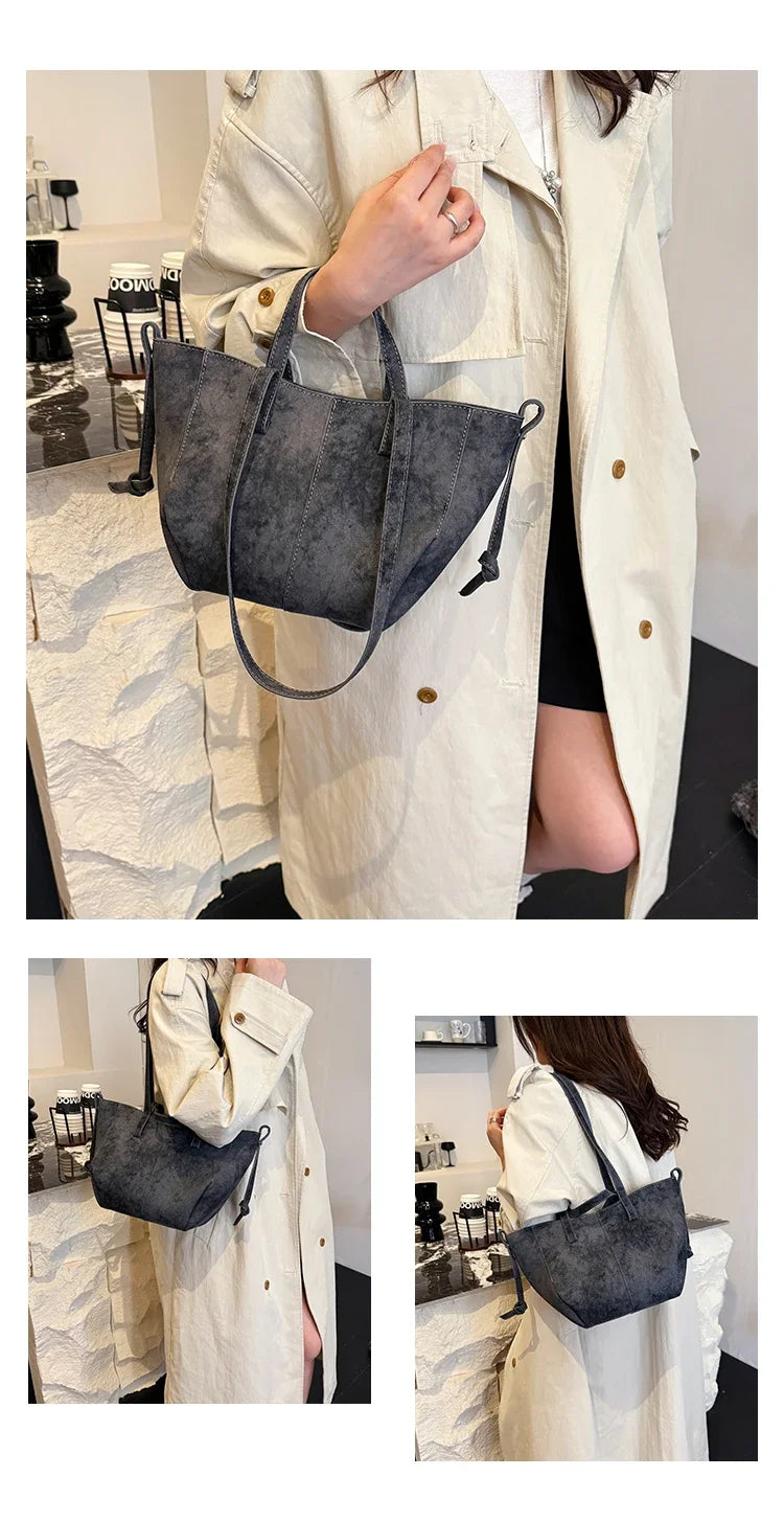 Light Luxury Solid PU Hasp Shoulder Bag for Women Commuting Frosted Leather Handbag 2026 Hot Sale Large Capacity Niche Tote Bags