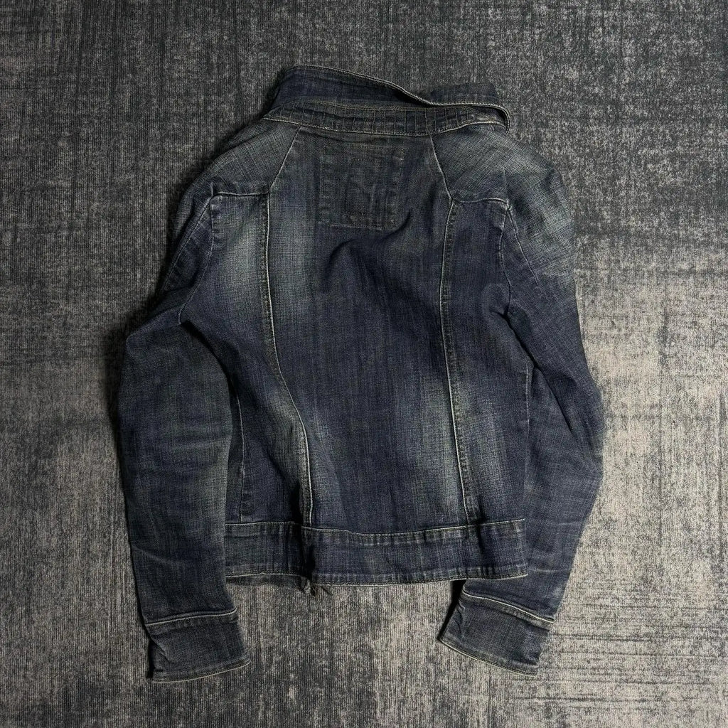 Y2K Multi-Zipper Denim Jacket – Gothic Punk Shoulder Pad