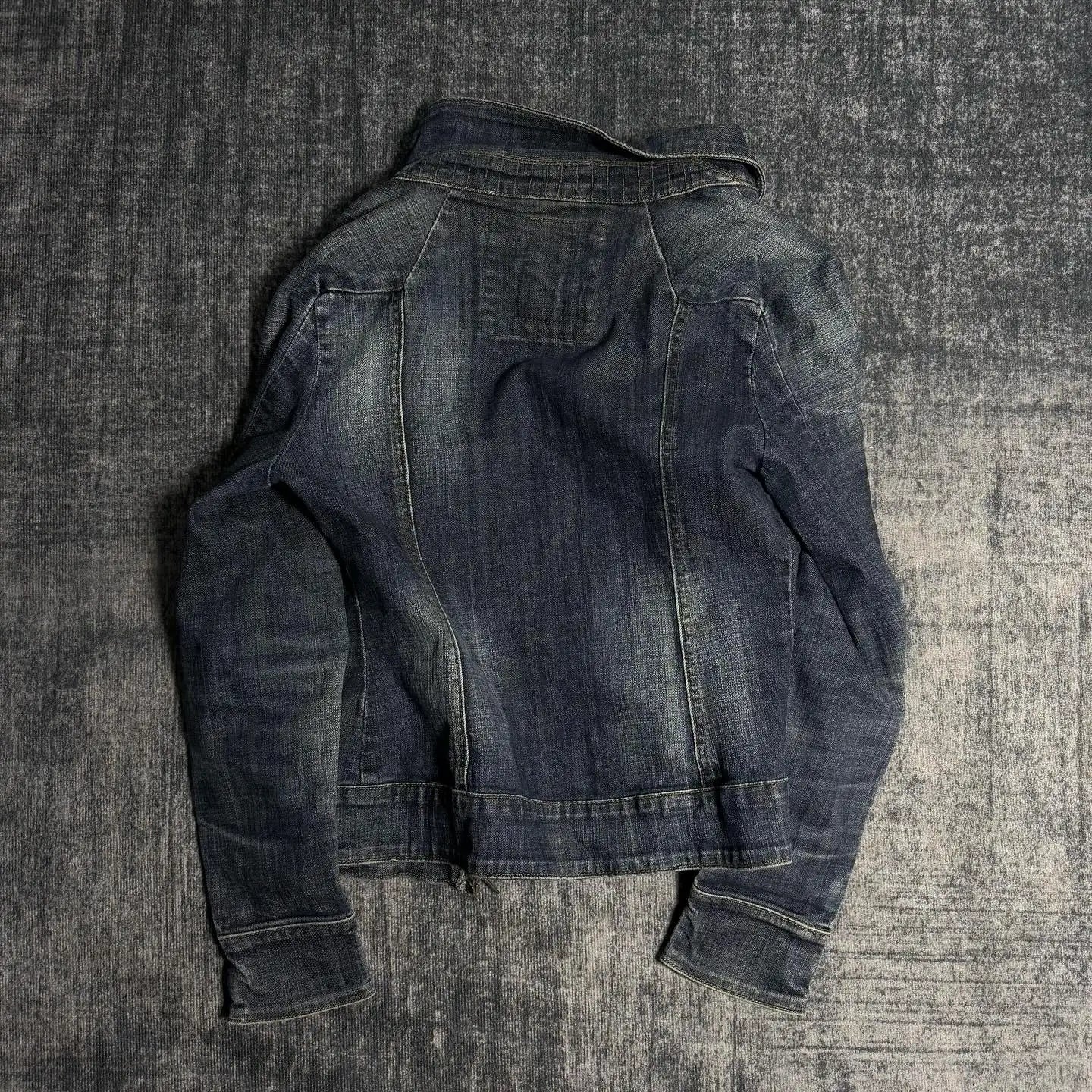 Y2K Multi-Zipper Denim Jacket – Gothic Punk Shoulder Pad