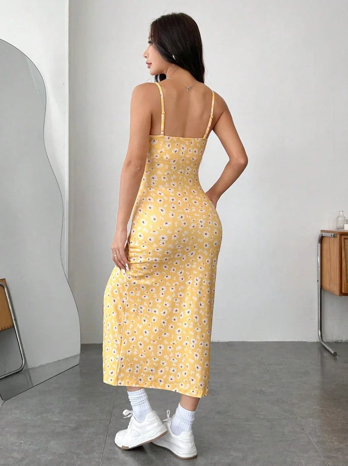 Fall 2025 Long Dress Strapless Wrap Chest High Slit Daisy Leopard Print Wrap-around Skirt Maxi Dress