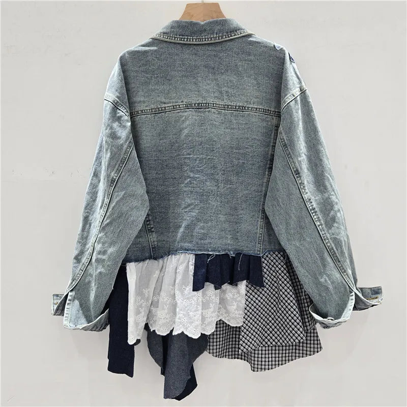 Patchwork Asymmetric Denim Jacket