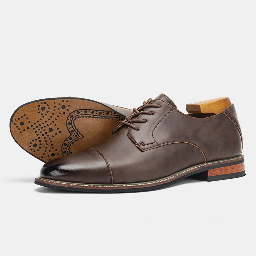 Men's Derby Dress Shoes - Fashion Lace-Up Round Toe Formal Shoes