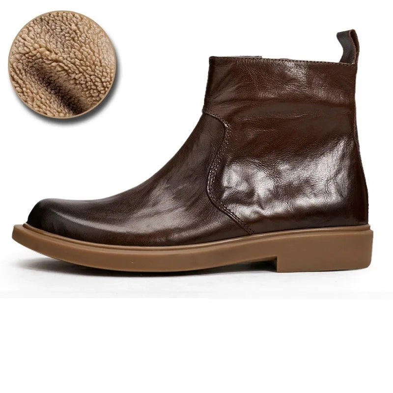 Men's Handmade Genuine Leather Chelsea Boots - Waterproof Side Zip Round Toe British Style