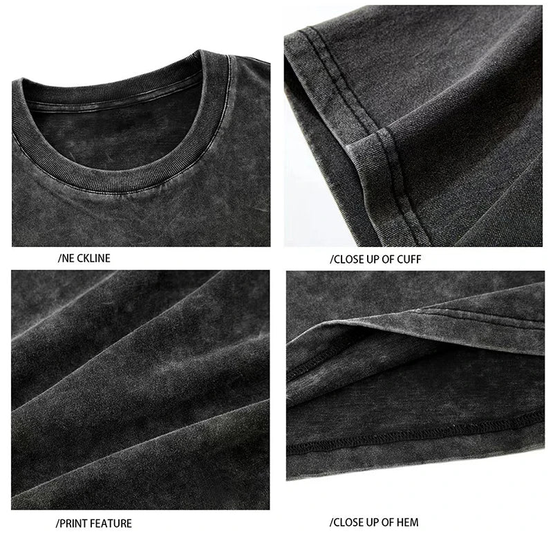 2026 Streetwear Washed Vintage T-Shirts Hip Hop Retro Punk T Shirt Women Tops Cotton Neutral Short Sleeve Acid Wash T-Shirts