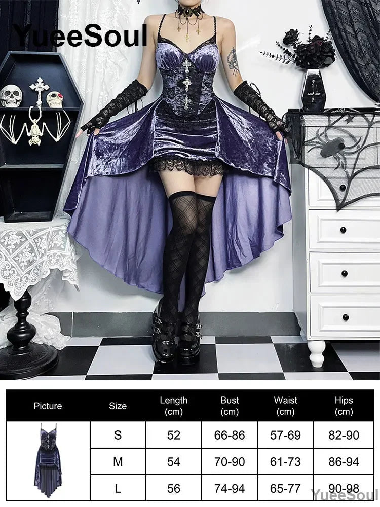 Grunge Gothic Women Dress Lace Trim High Waist Bodycon Mini Dress 2026 New E-girl Vintage Punk Harajuku Lolita Party Clothes