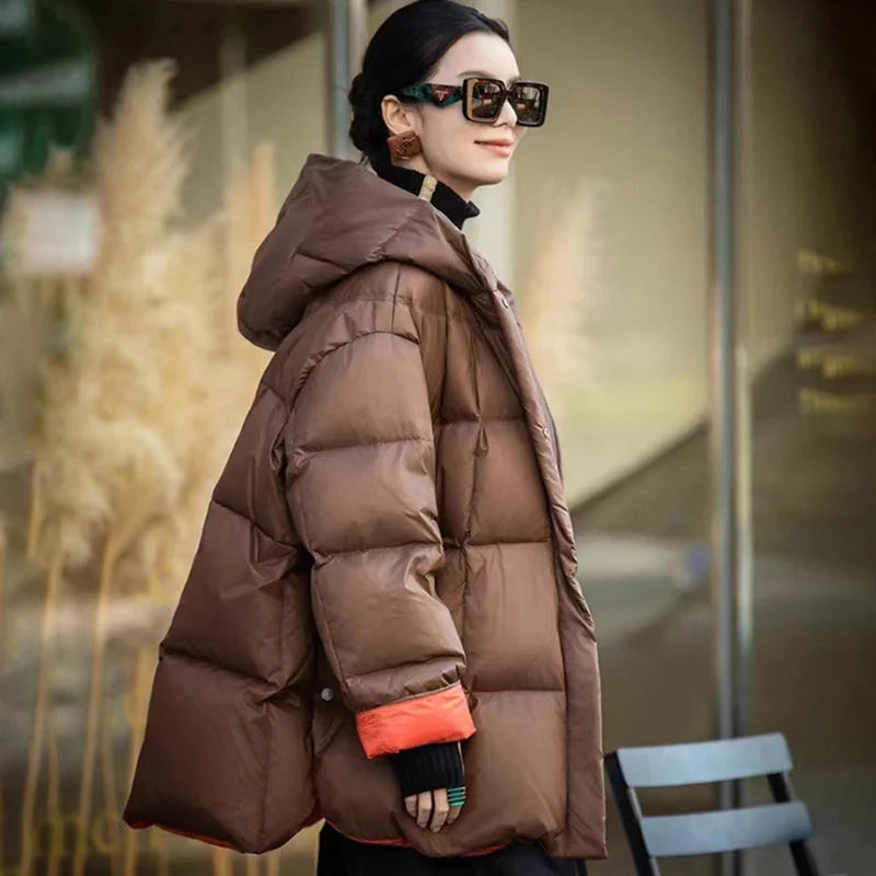 Oversized Down Jacket – 90% Duck Down Hooded Long