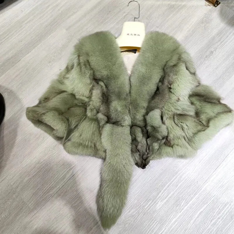 Women's Fox-Fur Cape - V-Neck - Winter Poise