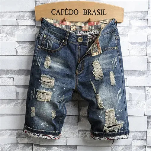 2026 Summer Men's Blue Ripped Jeans Shorts Fashion Casual Denim Shorts Asian Size 28-34 36 38 40 Men's Slacks, 2025 New