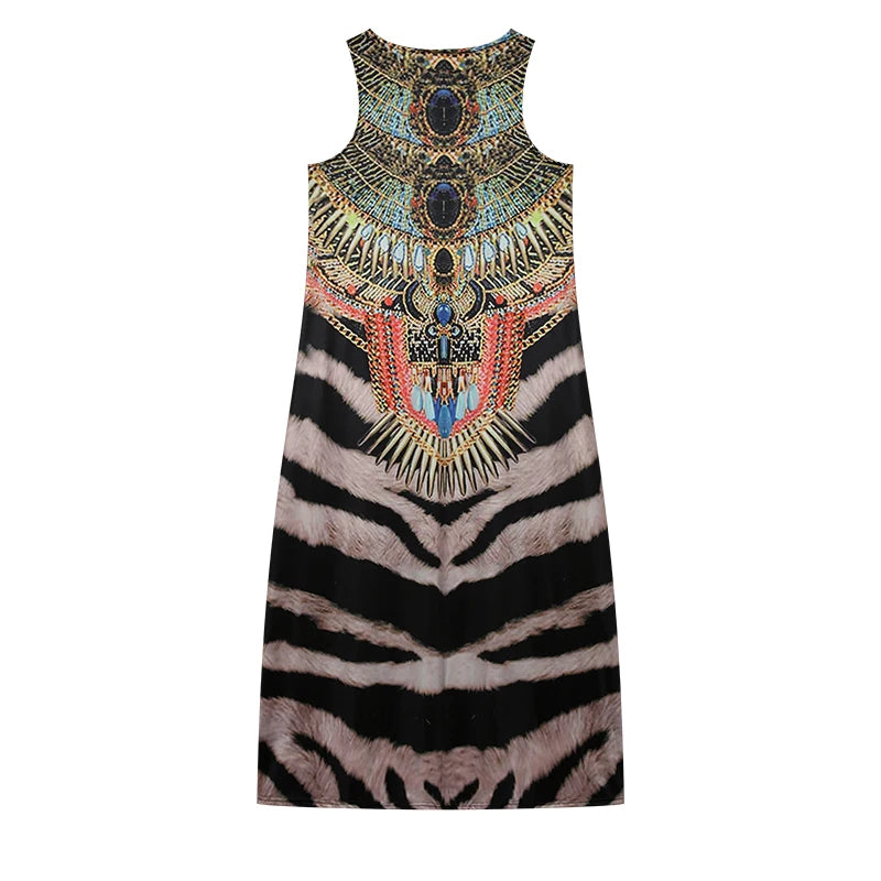 The New Sleeveless European and N Women's Dress V-neck Flower Retro Print Dress