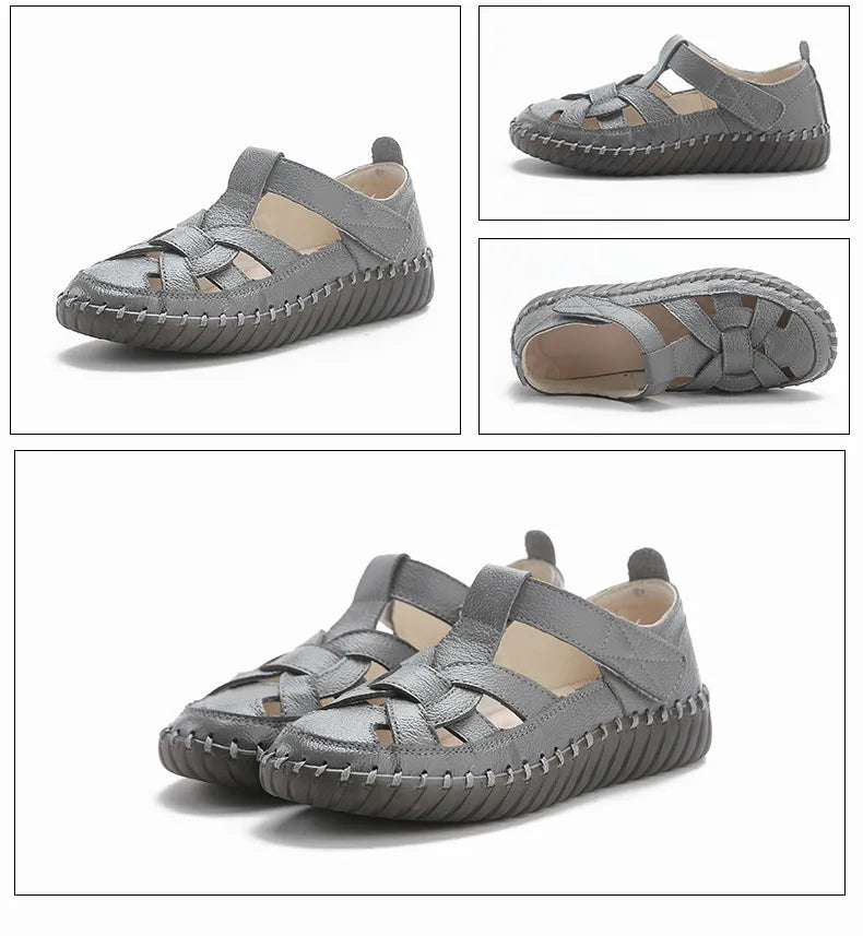 New patches gladiator sandals women's handmade bohemian shoes big size 43 woman real leather sandal ladies patchwork strap flats