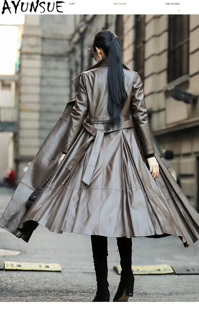 Women's Belted Leather Coat - Two Versions - City Poise
