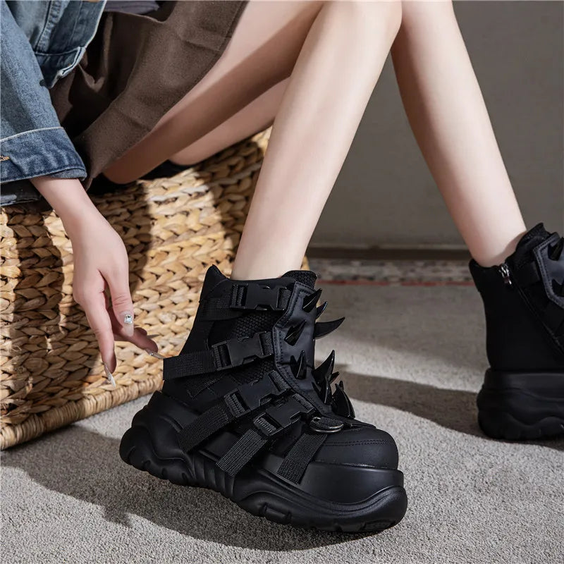 Rivet Heavy Metal Punk Ankle Boots – Wedge Platform