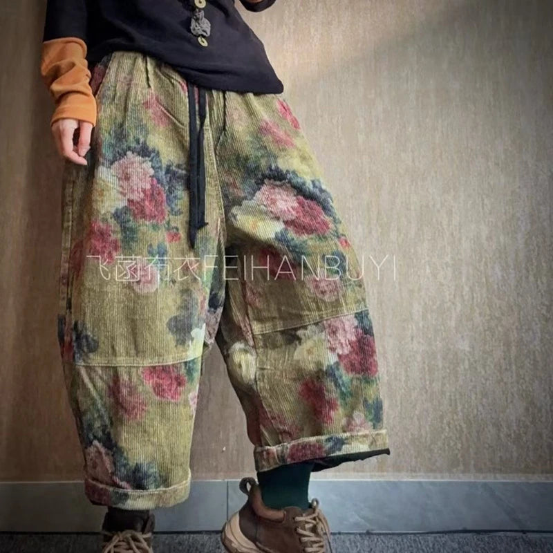 Floral Corduroy Harem Pants