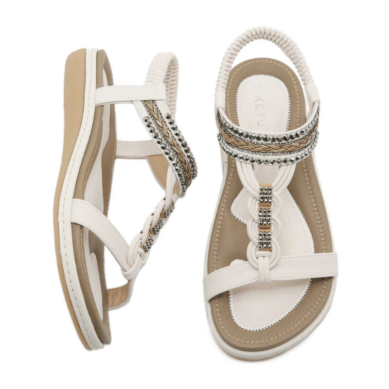 Spring And Summer 2025 New Lightweight And Comfortable Flat Sandals For Women's Elastic Straps Casual Beach Big Size Shoes