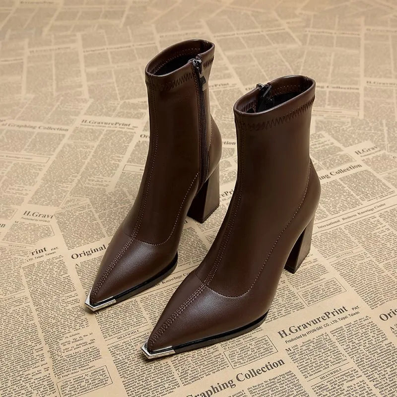 Pointed Toe Chelsea Ankle Boots – Metal Decor