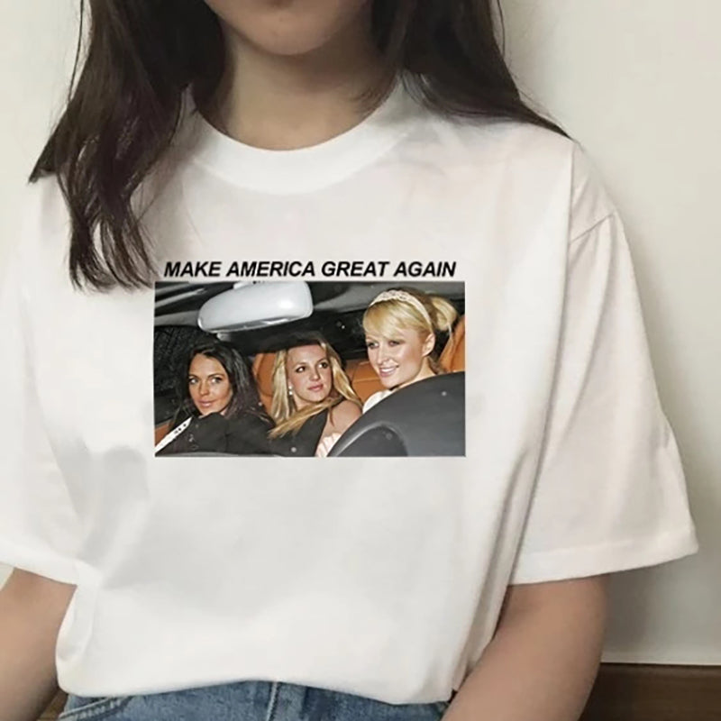 Britney Make America Great Again Graphic Tees Summer Women Fashion T Shirt Casual Tops Unisex Funny Trip T-shirts Streetwear