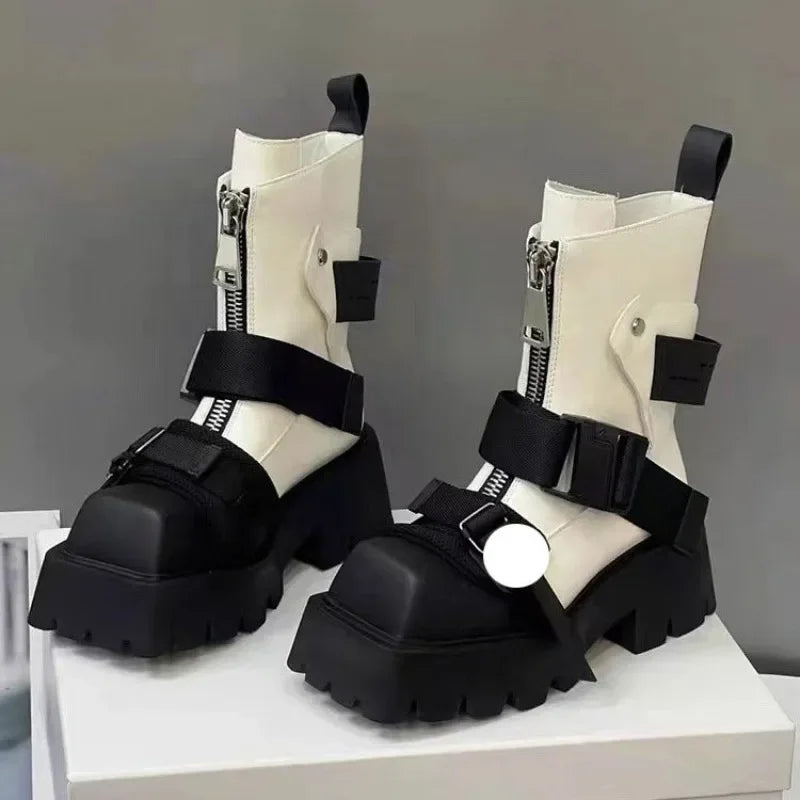 Square Toe Chelsea Motorcycle Boots – Super High Heel
