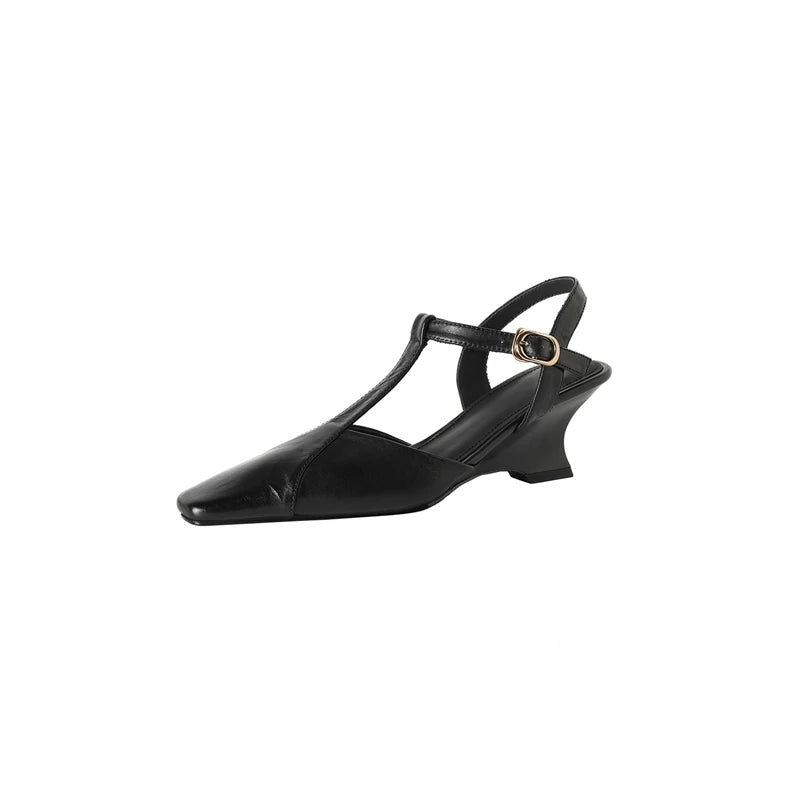 2026 New Genuine Leather Fashion Slingback Kitten Heels Women Round Toe Buckle Strap Elegant Party Pumps Women's Sandals