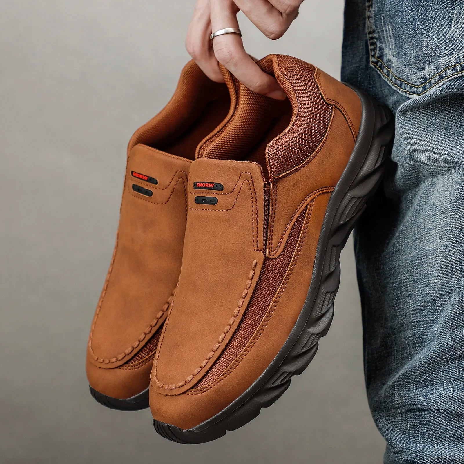 Men's Casual Leather Loafers - Breathable Slip-On Flat Shoes Waterproof