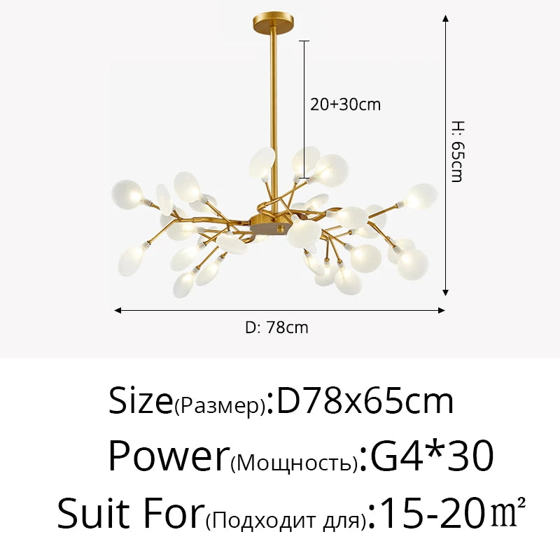 Nordic Firefly LED Chandelier – 9 to 54 Heads, Black or Gold