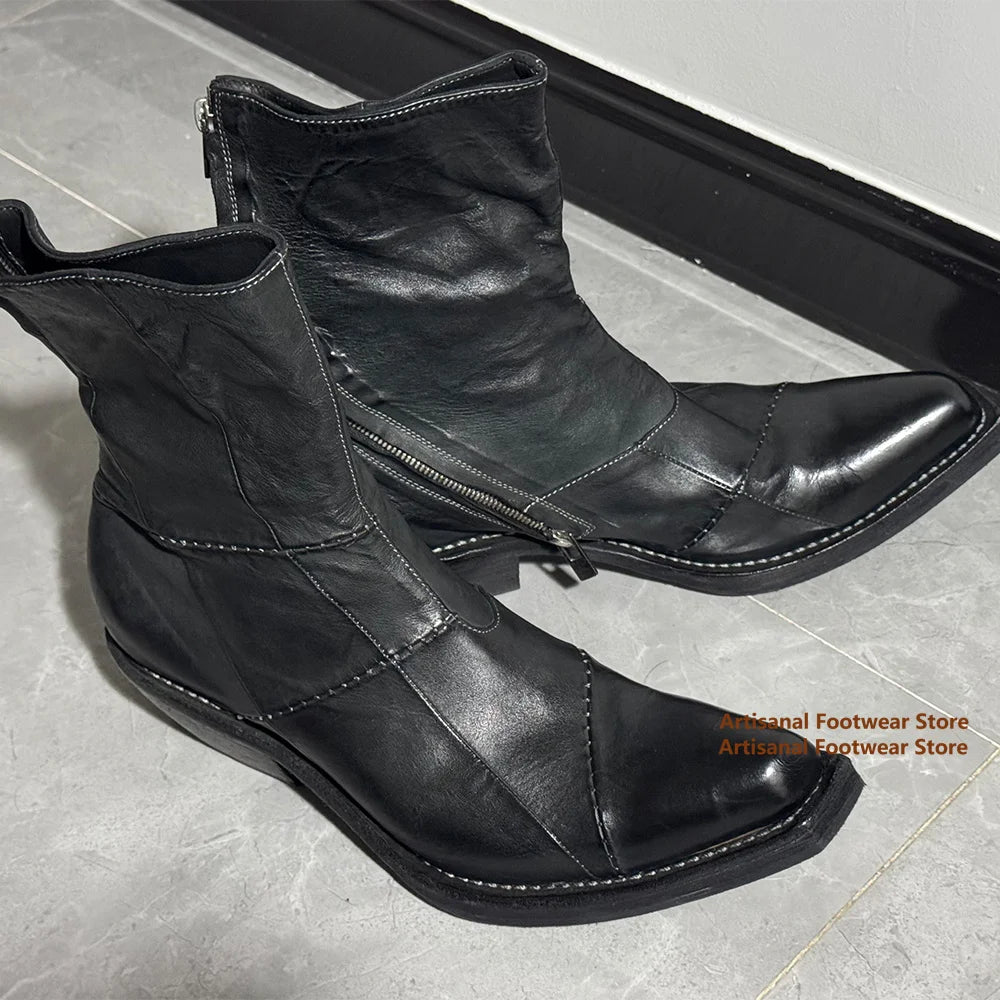 Men's Retro Chelsea Boots - Pointed Toe Zipper Height Increasing British Style
