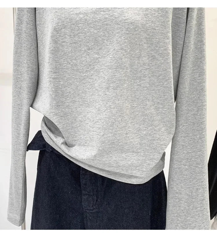Autumn Winter One Shoulder Cotton Long Sleeve Slant Shoulder Women's Clothing Style Interior Wide Truffle Shoulder Base Shirt