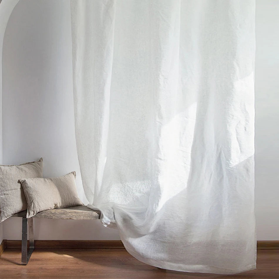 100% Linen Curtains for Window Living Room Rod Pocket Drapes Light Filtering Curtain for Kitchen Kids Room Bedroom