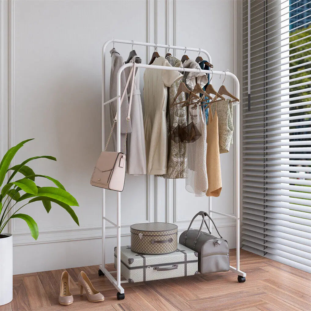 Rolling Clothes Rack – Double Rail & Lower Shelf