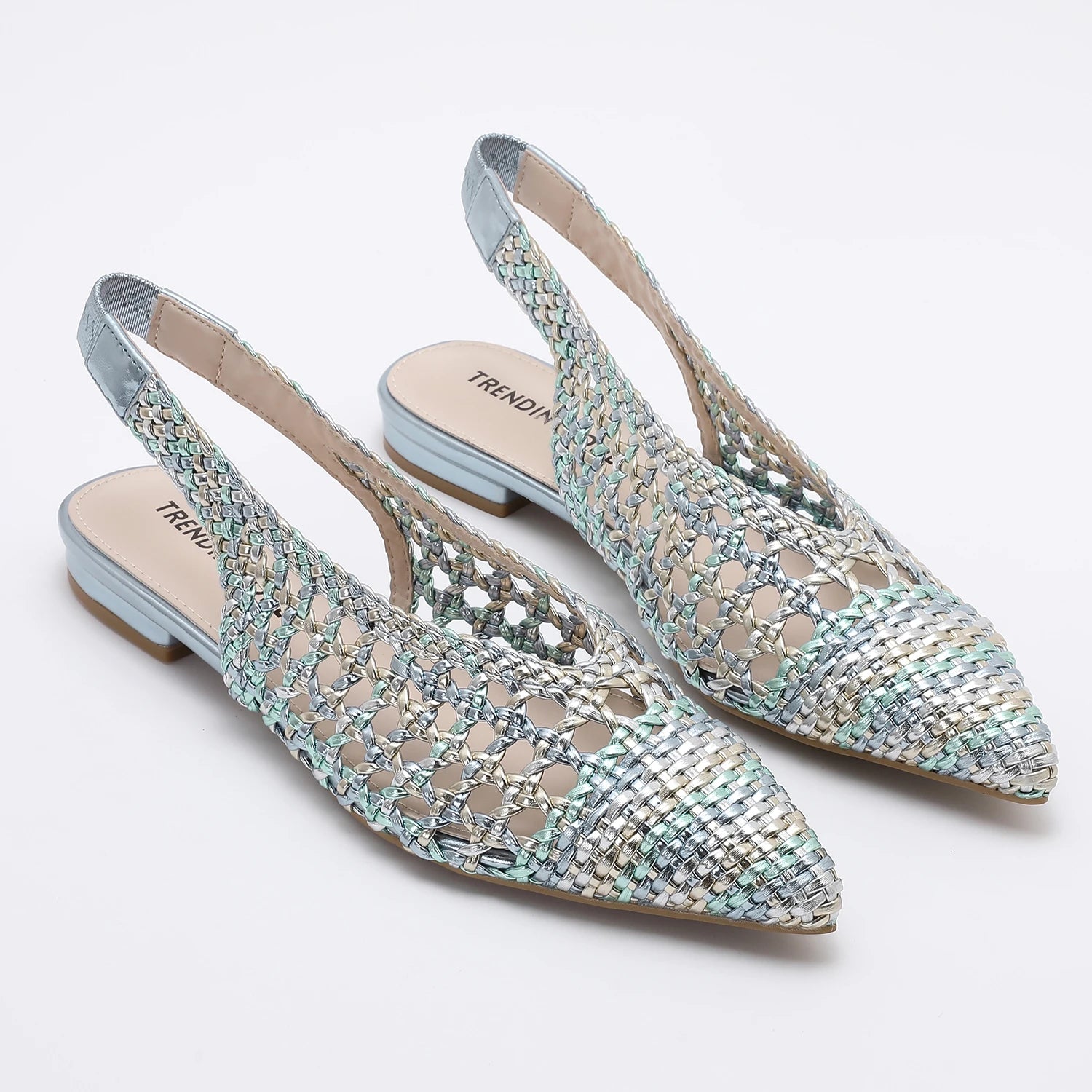Trendin Mode Women Braided Pointed Toe Slingback Fashion Flat Bottom Elastic Backstrap Sandals（one size small）