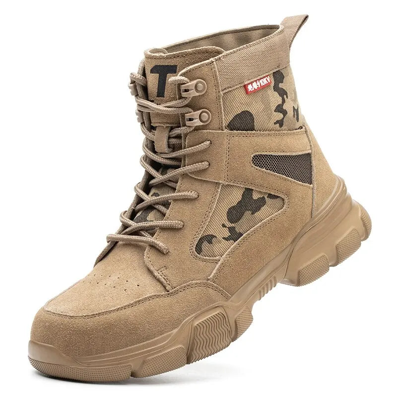 Men's Safety Work Boots - Steel Toe Anti-Puncture Breathable Desert Combat Shoes