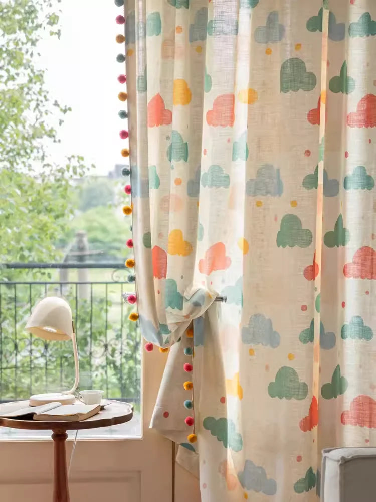 COLORFUL CARTOON CURTAINS - Custom Sizes, Sheer Cotton-Linen - Kids' Room Cheer