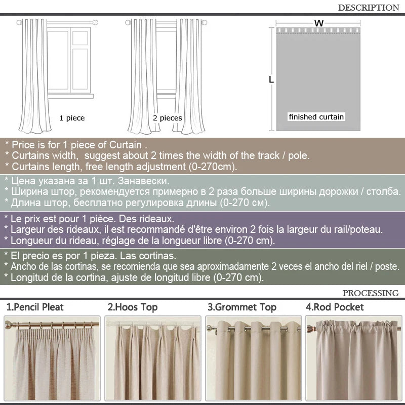LINEN BLACKOUT CURTAINS - Waterproof Custom Size Panel - Total Dark, Total Calm