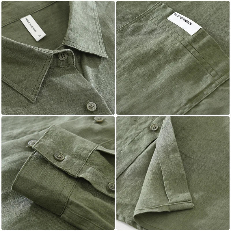 LINEN CASUAL SHIRT - Solid Colors, Long Sleeve - Easy Warm Days