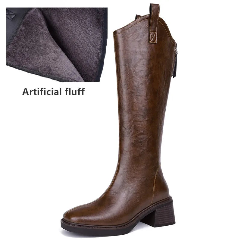 Leather Wool-Lined Boots – Western Cowboy Mid-Calf