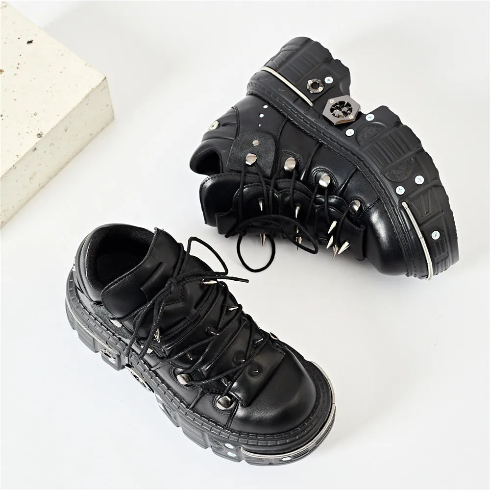 Punk Rivet Ankle Boots – Lace-Up Platform Butterfly