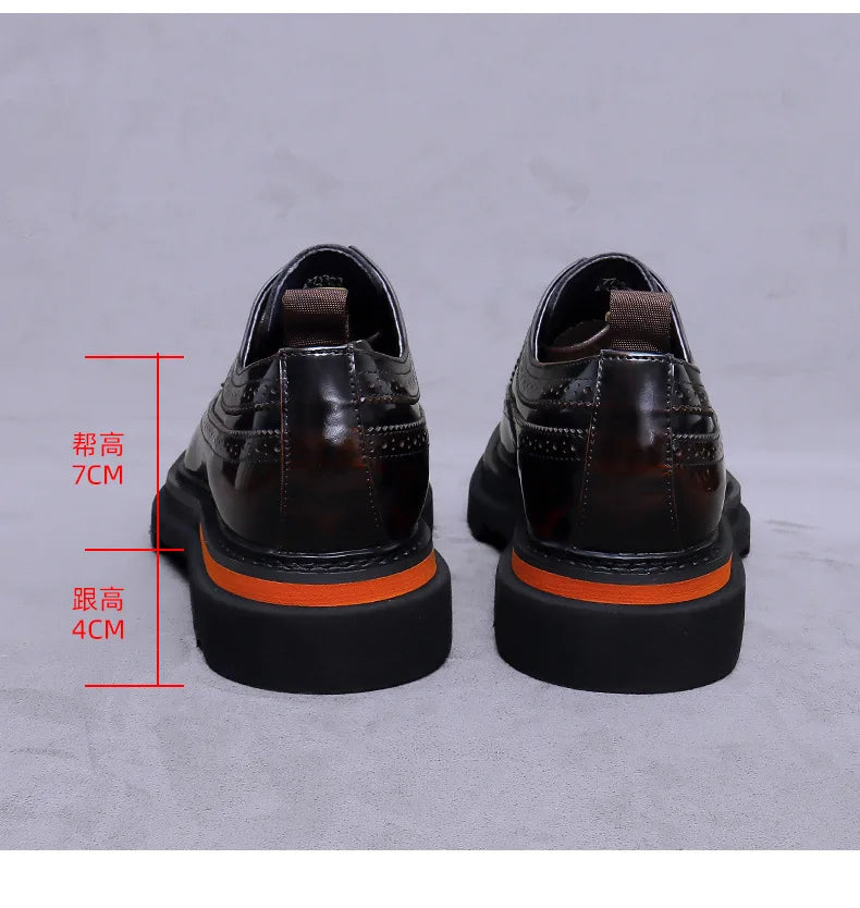 Men's Cowhide Brogue Oxford Chunky Lug Sole - Lace-Up Dress Shoes EU 37-46