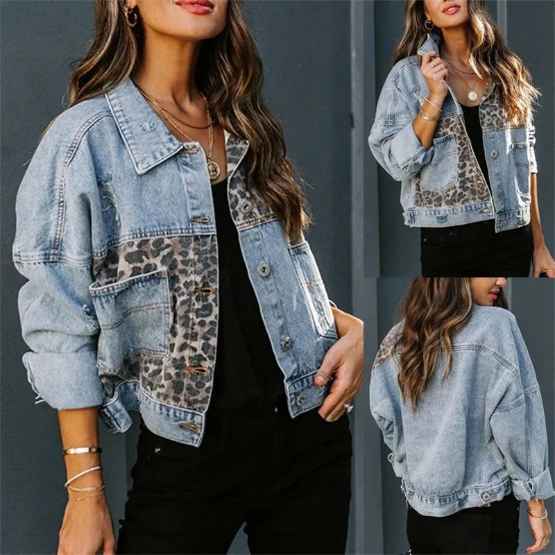 Leopard Splice Denim Jacket – Street Style