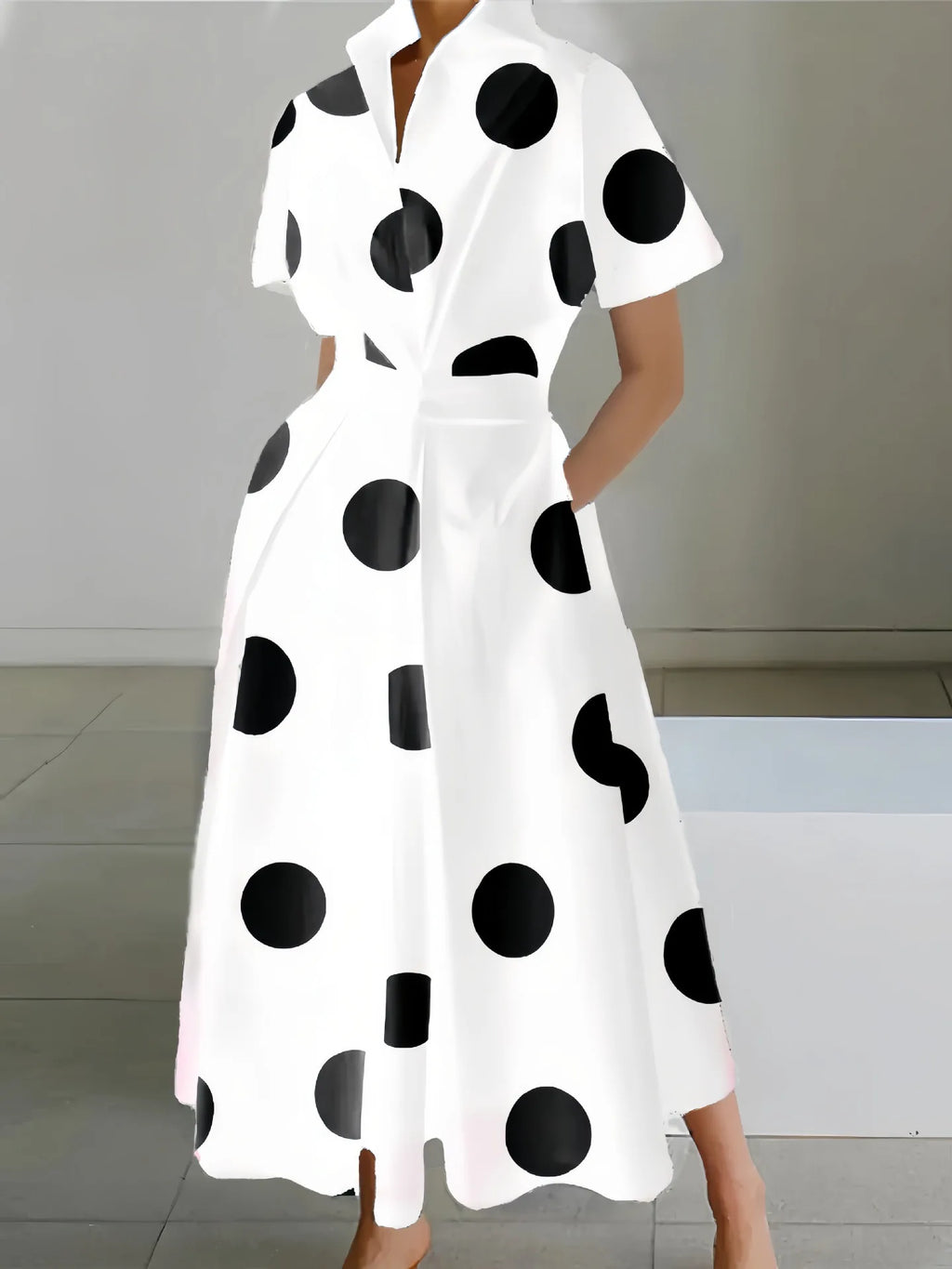 BKLD Midi Dresses 2026 Summer Office Ladies Dress Fashion High Waist A-Line Dress Turn-Down Collar Short Sleeve Women Clothing
