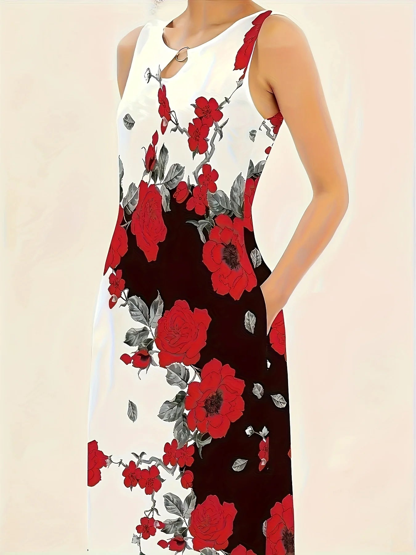Large size European and American printed sleeveless temperament long dress for women, retro long dress