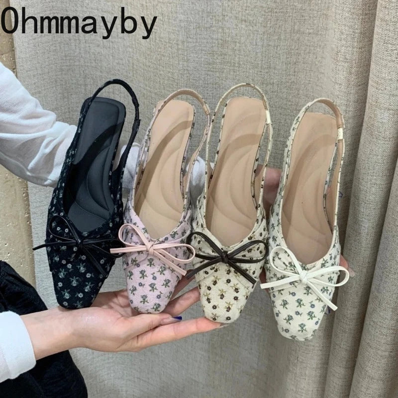 Summer Polka Dot Butterfly-knot Women Sandals Comfort Slip On Slingbacks Mules Shoes Ladies Dress Street Style Low Heel Shoes
