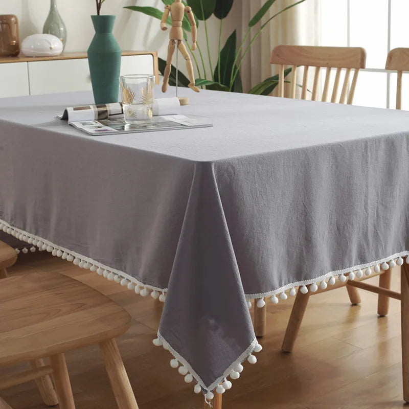 TASSEL COTTON TABLECLOTH - Washable Rectangle - Warm Gatherings