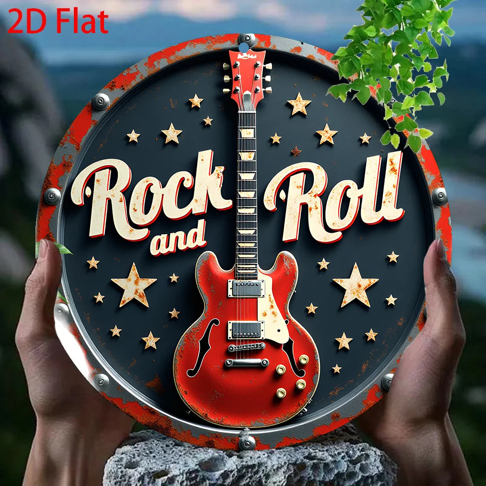 Rock 'n' Roll Tin Sign - Red Electric Guitar - Retro Wall Pop