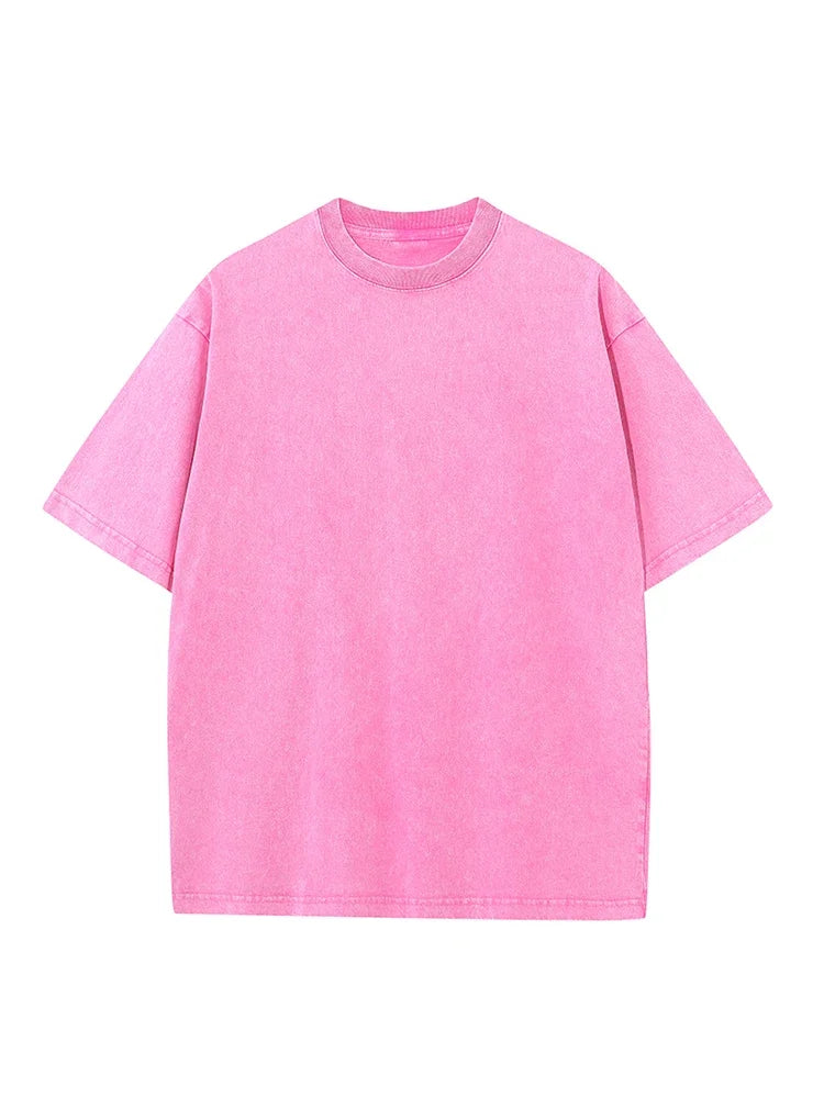 2026 Summer Washed T-Shirts 230G Heavy Cotton Vintage Faded Color Plus Size Unisex Basic Tee Short Sleeve Loose Workout Tops